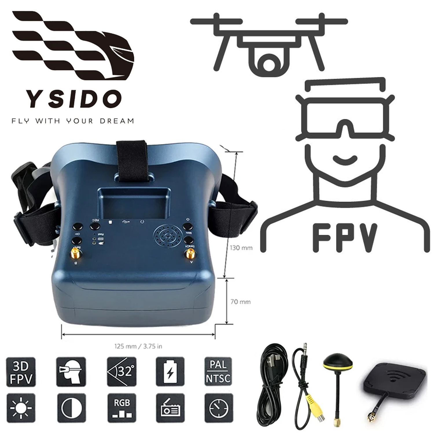 Skyzone Cobra X V2 Fpv Goggles - แว่นตา FPV รุ่น 008D 5.8G 40CH